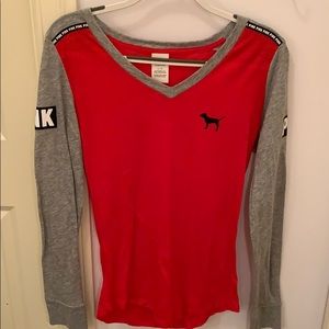 Pink Red and Grey Long Sleeve T-shirt